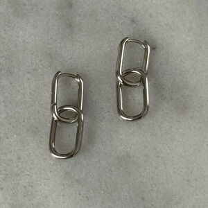 Sterling Silver Double Hoop Oval Earrings Brand New